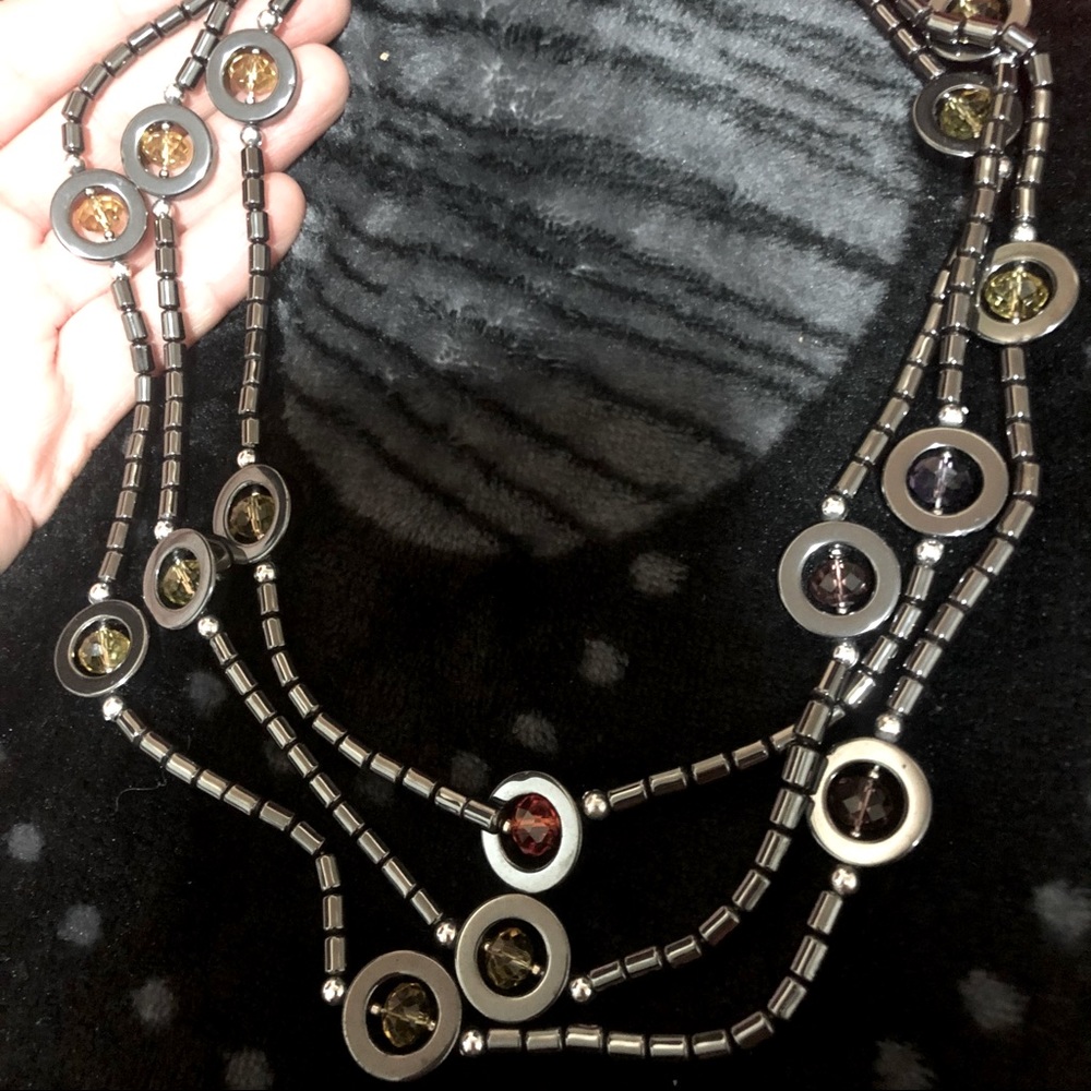 Hematite 3 layered statement necklace- it’s heavy
